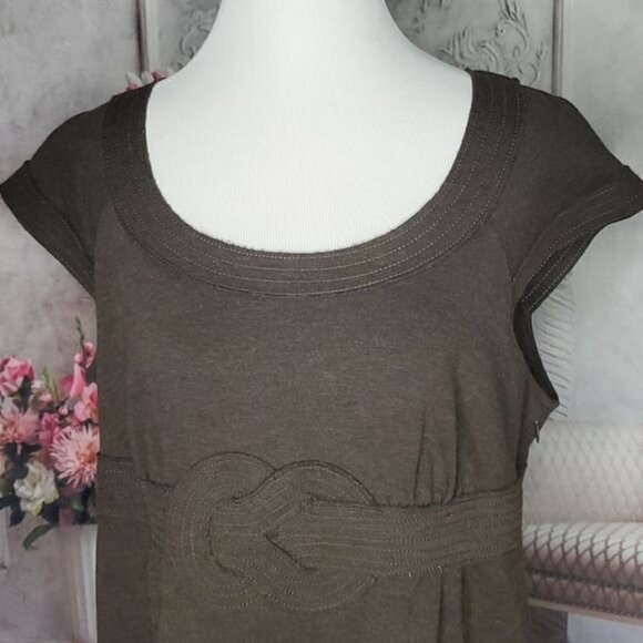 𝅺studio M Brown Short Sleeve Knee Length Faux Belt Sheath Dress Plus Size 1X - Picture 4 of 11